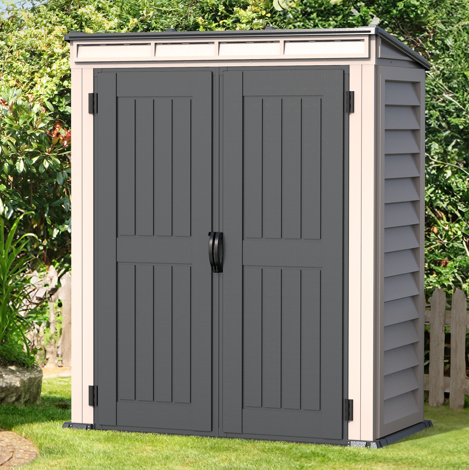 Duramax YardMate Plus Pent 5 ft. 6 in. x 3 ft. Gray Vinyl Storage Shed with Molded Floor - Backyard Livings