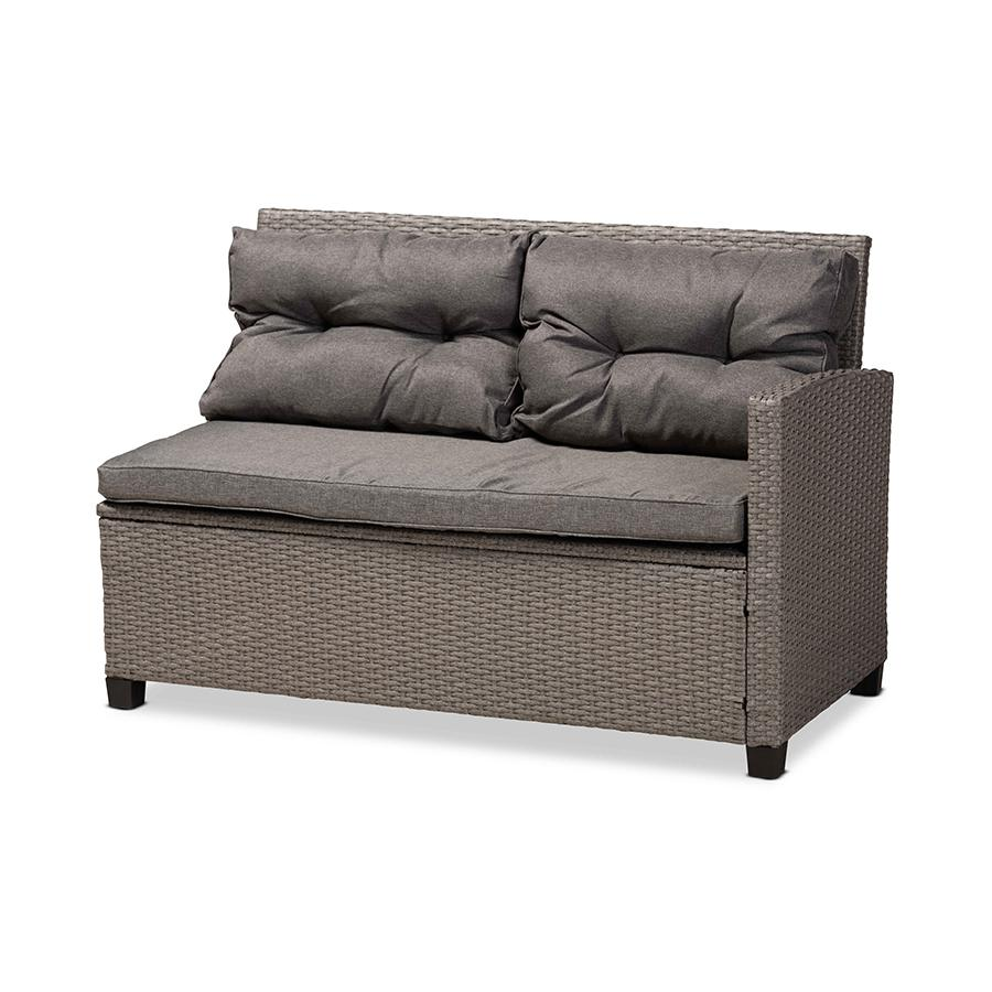 Baxton Studio Darian Modern and Contemporary Grey Fabric Upholstered and Grey Synthetic Rattan 4-Piece Patio Sofa Set