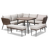 Lillian Modern and Contemporary Light Grey Upholstered and Brown Finished 5-Piece Woven Rattan Outdoor Patio Set