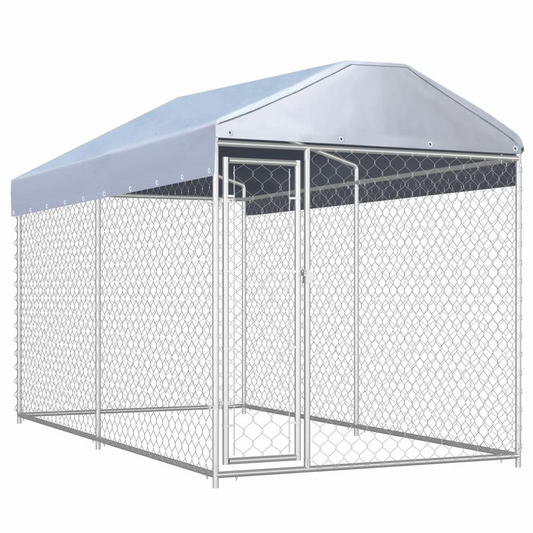 VidaXL Outdoor Dog and Pet Kennel with Canopy Top 150.4" x75.6" x 88.6"