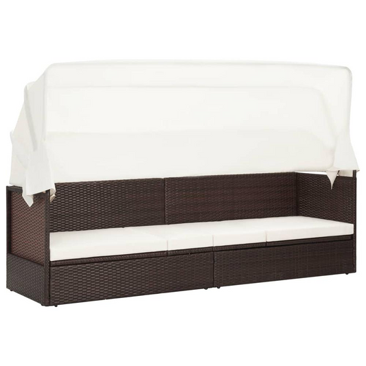 VidaXL Garden Sofa with Canopy Poly Rattan Brown for Patio and Outdoors