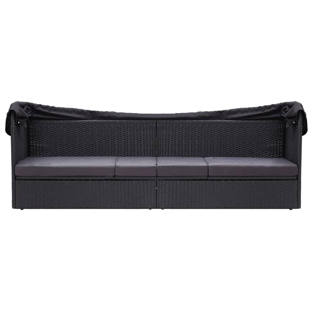 vidaXL Outdoor Sofa Bed with Canopy Poly Rattan Black
