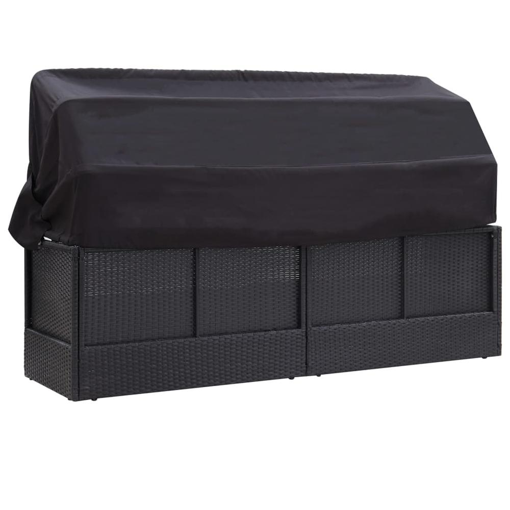 vidaXL Outdoor Sofa Bed with Canopy Poly Rattan Black