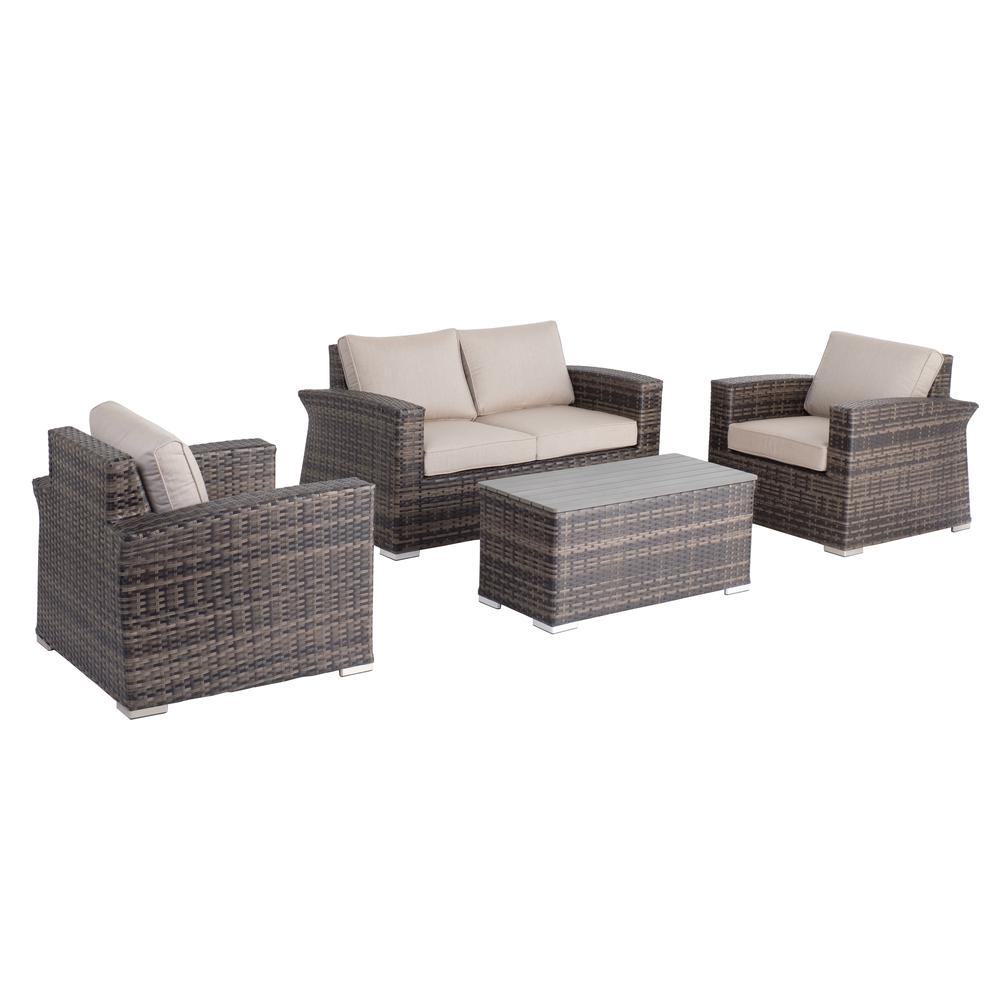 Baily All Weather Wicker 4 Piece Love Seat Set with Sunbrella Cushions