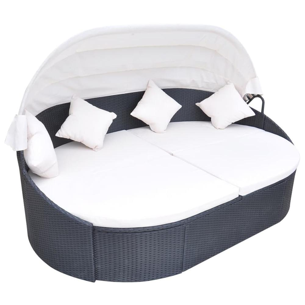 VidaXL Outdoor Lounge Bed with Canopy Poly Rattan Black