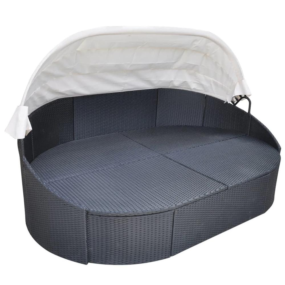 VidaXL Outdoor Lounge Bed with Canopy Poly Rattan Black
