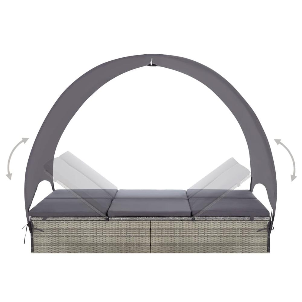 VidaXL Double Sun Lounger with Canopy Poly Rattan Gray