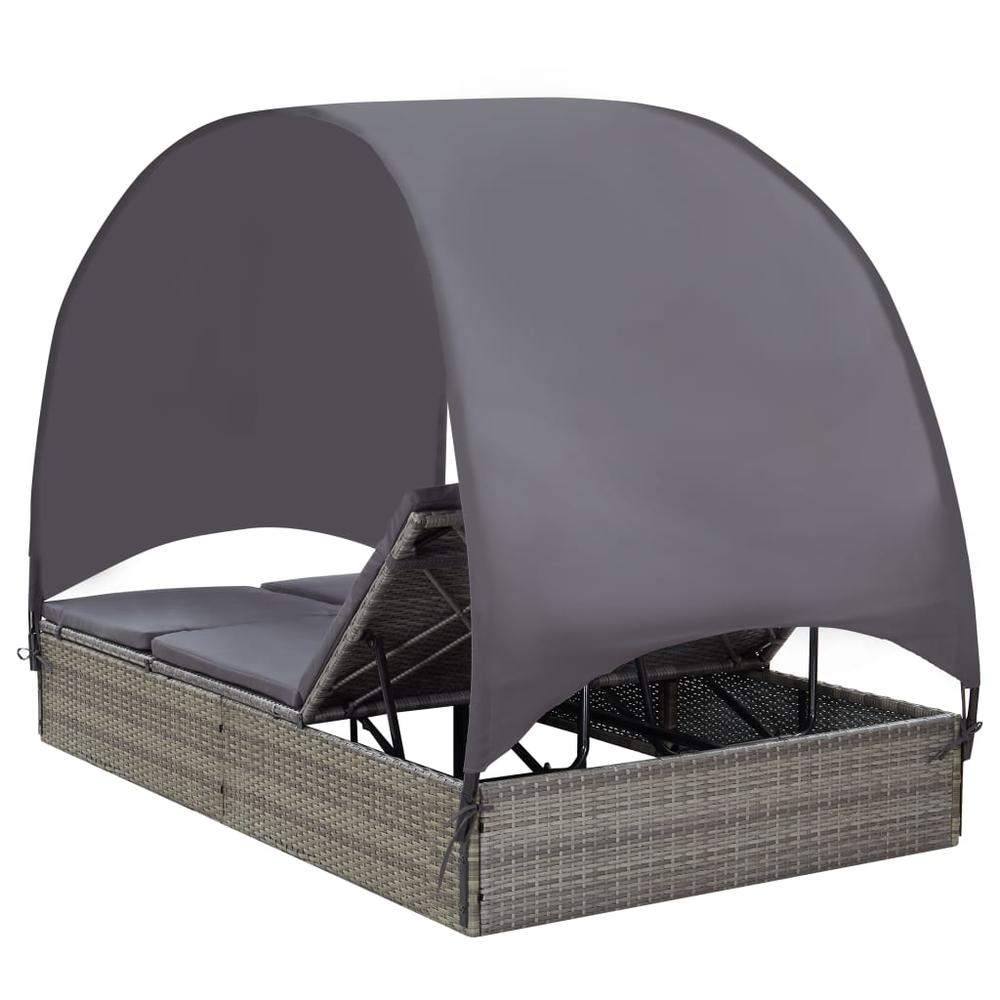 VidaXL Double Sun Lounger with Canopy Poly Rattan Gray