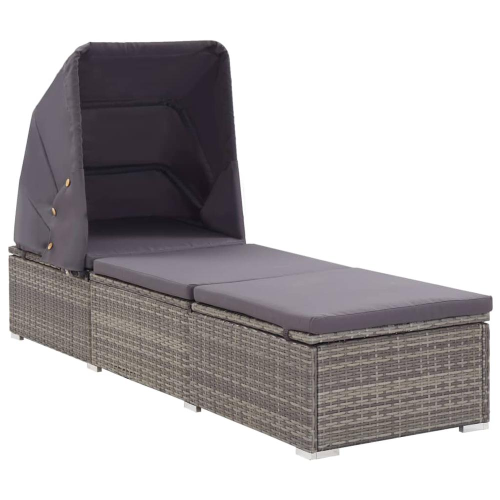 VidaXL Sun Lounger with Canopy and Cushion Poly Rattan Gray for Patio and Outdoors