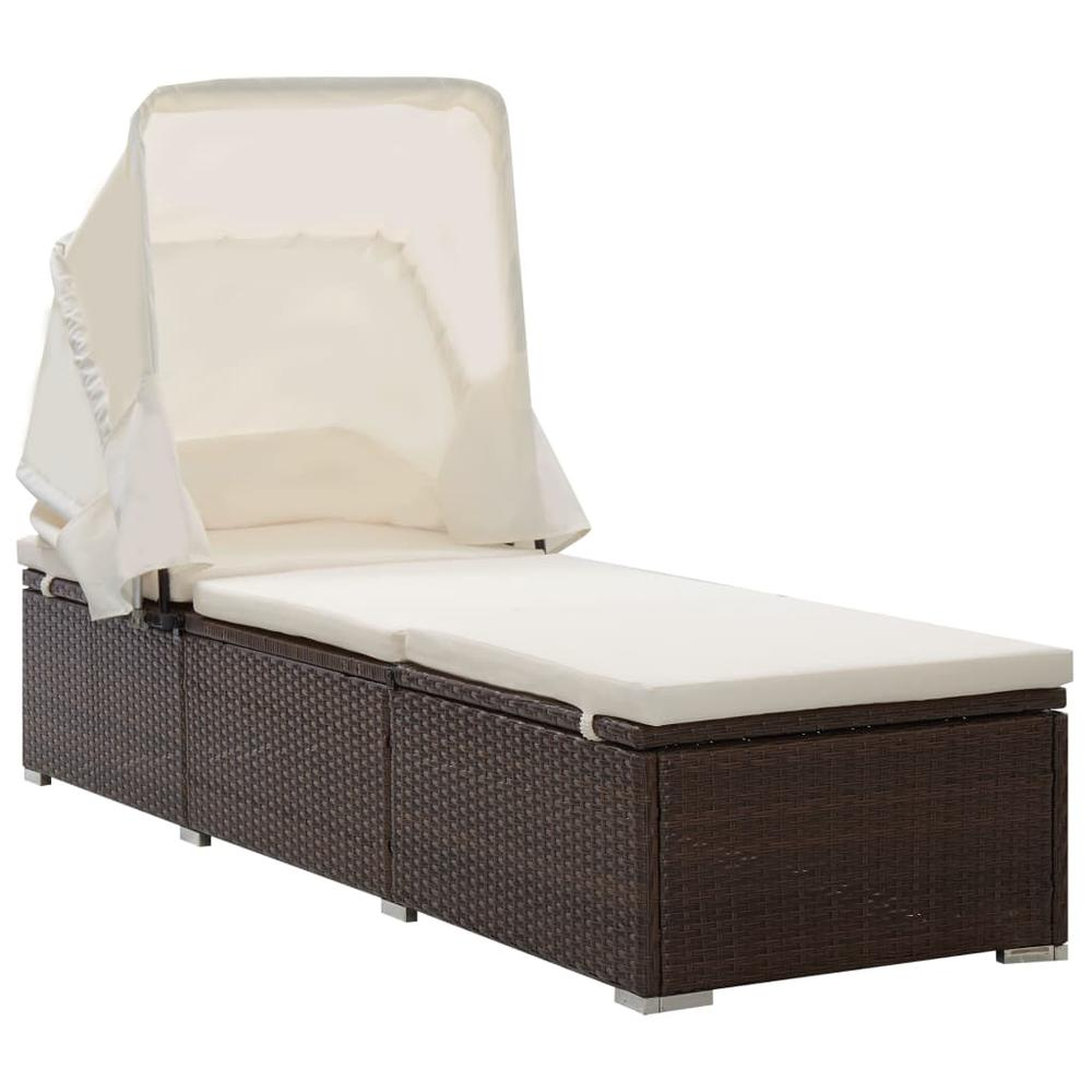 VidaXL Sun Lounger with Canopy and Cushion Poly Rattan Brown