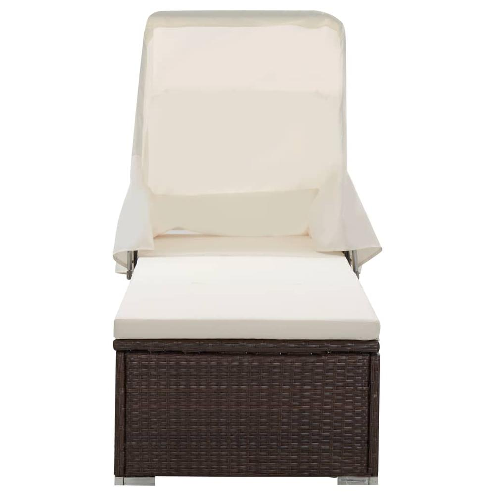 VidaXL Sun Lounger with Canopy and Cushion Poly Rattan Brown