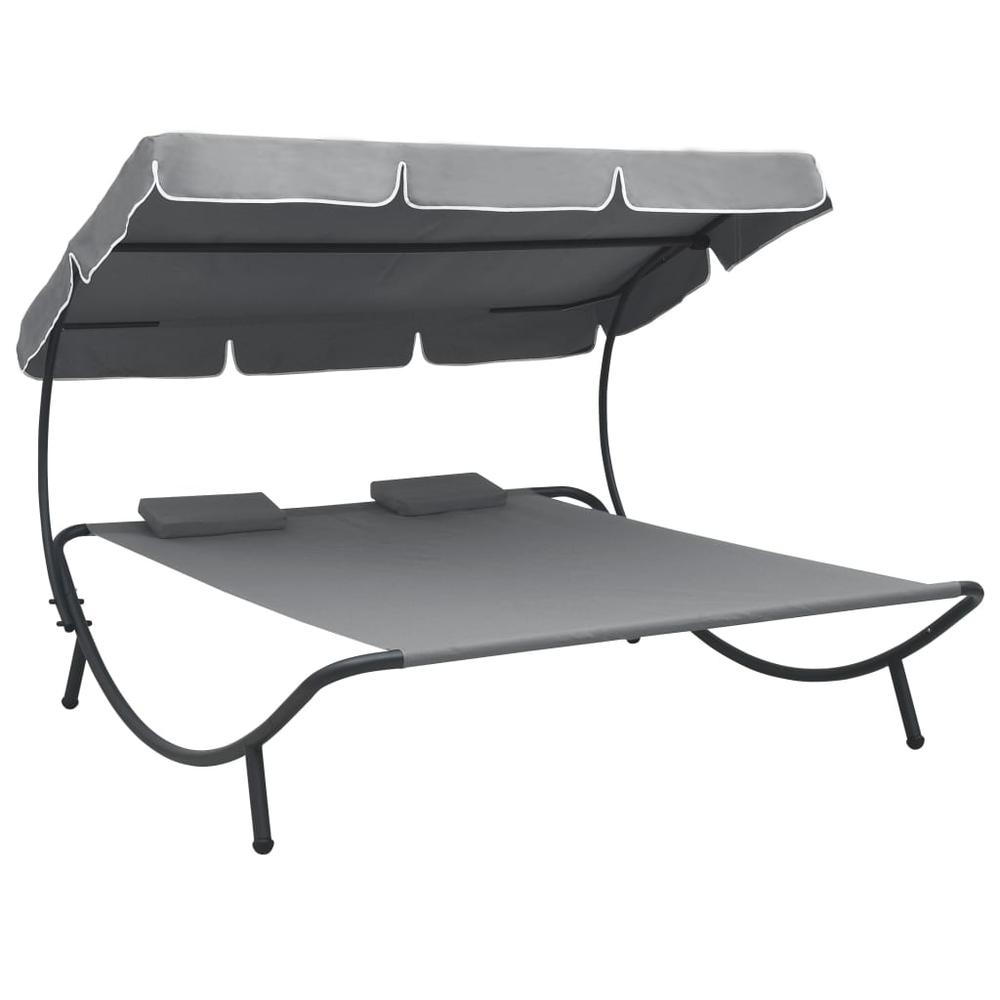 VidaXL Outdoor Lounge Bed with Canopy and Pillows Gray for Patio and Outdoors