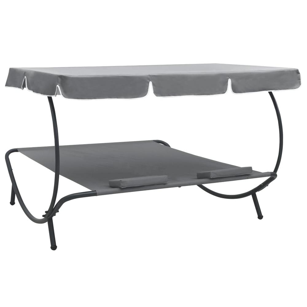 VidaXL Outdoor Lounge Bed with Canopy and Pillows Gray for Patio and Outdoors