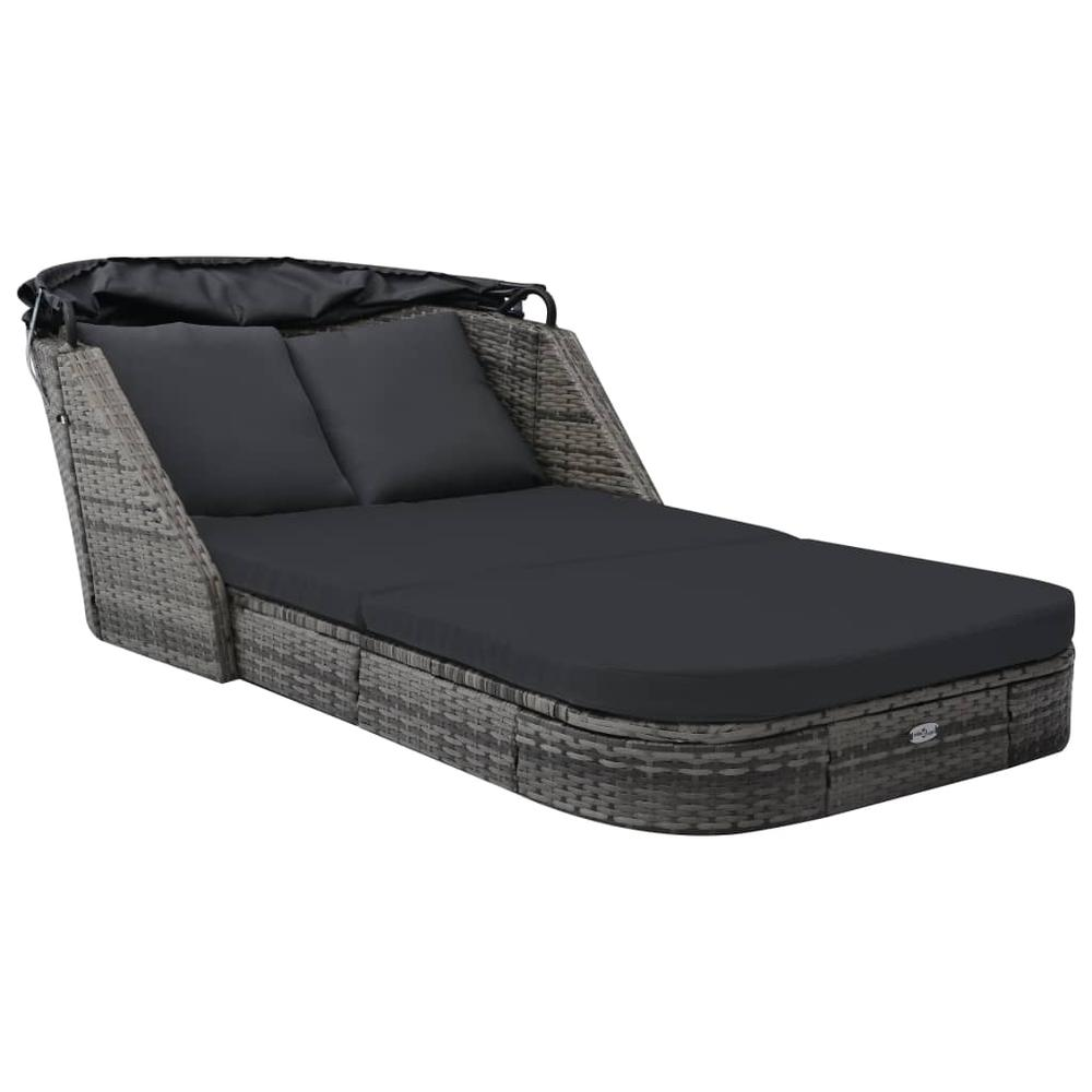 VidaXL Sun Lounger with Canopy Poly Rattan Anthracite for Patio and Outdoors