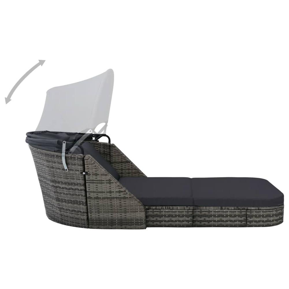 VidaXL Sun Lounger with Canopy Poly Rattan Anthracite for Patio and Outdoors
