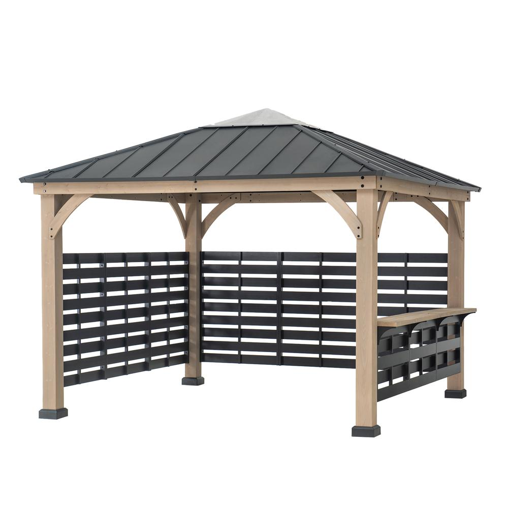 Sunjoy 11 ft. x 11 ft. Cameron Cedar Wood Framed Hot Tub Gazebo with Steel and Polycarbonate Hardtop - Backyard Livings