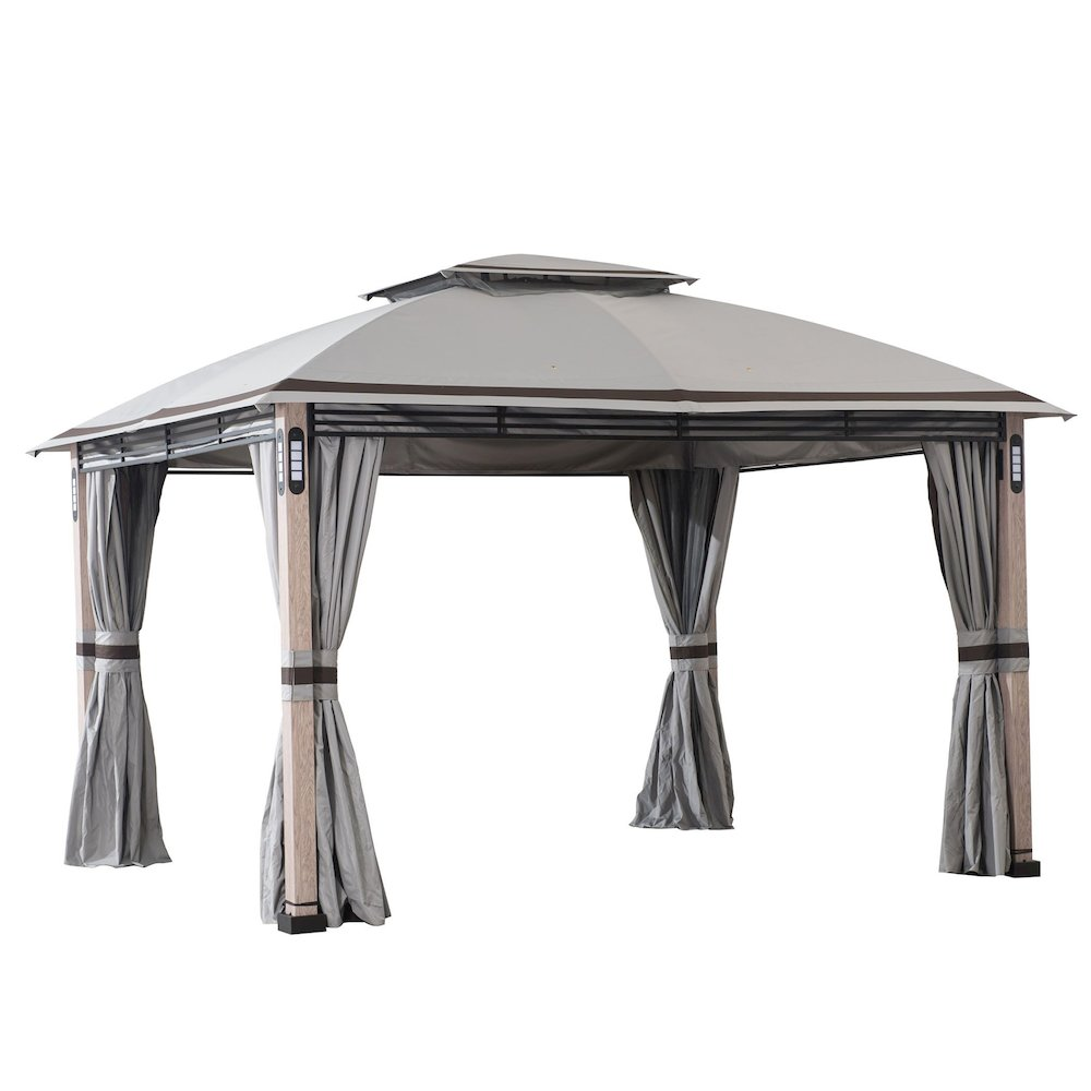 Sunjoy Monterey Park 11 ft. x 13 ft. 2-tier Gazebo with LED Lighting and Bluetooth Sound
