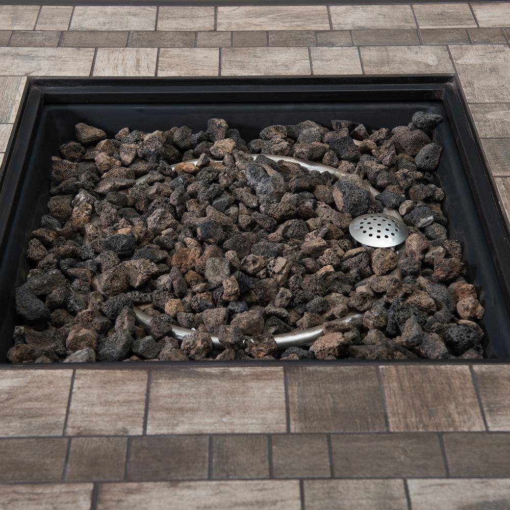 Sunjoy 38" Outdoor Patio Brown Square All-Weather Wicker Ceramic Tile Top Propane Burning Fire Pit Table