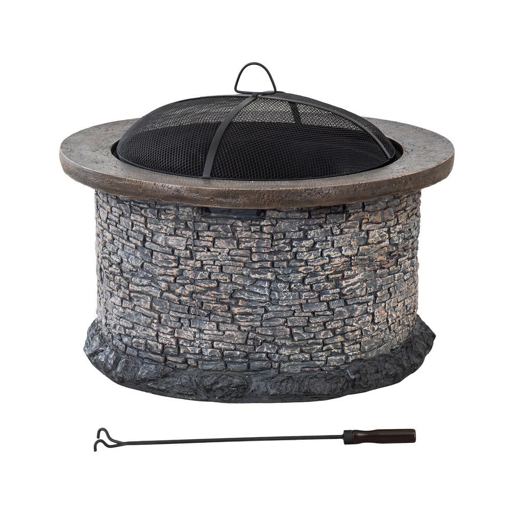 Sunjoy Stone 32 in. Round Wood Burning Outdoor Firepit
