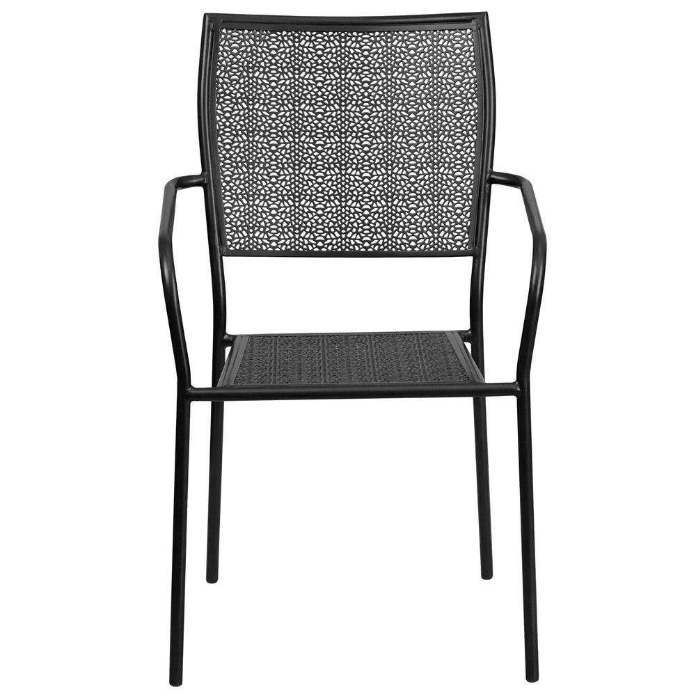 Commercial Grade Black Indoor-Outdoor Steel Patio Arm Chair with Square Back