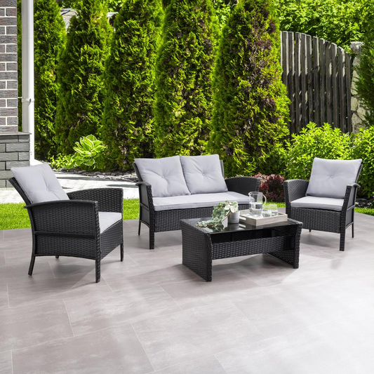 CorLiving Cascade Wicker Rattan Patio Set with Grey Cushions 4 Piece