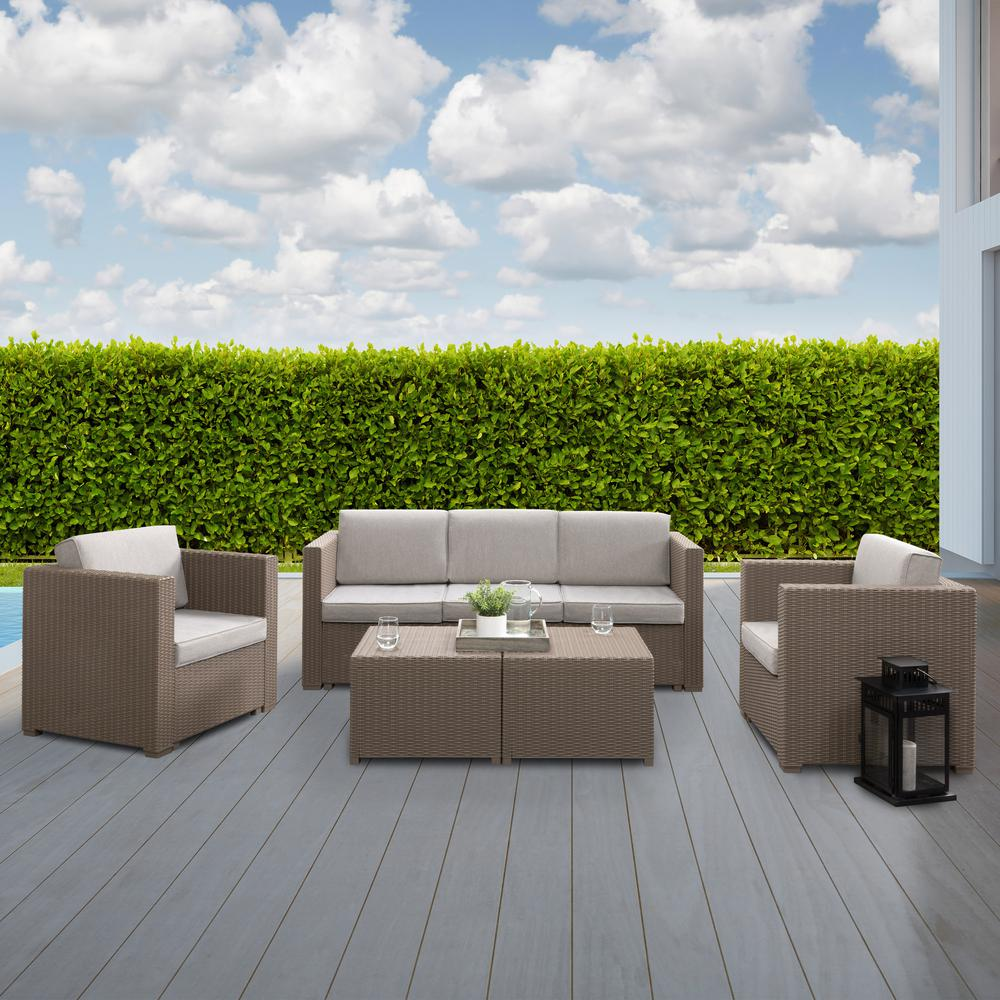 CorLiving Lake Front Beige Rattan Patio Set, 5 Piece Sofa Set