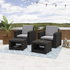 All-Weather Black Chair and Ottoman Patio Sofa Set with Light Grey Cushions