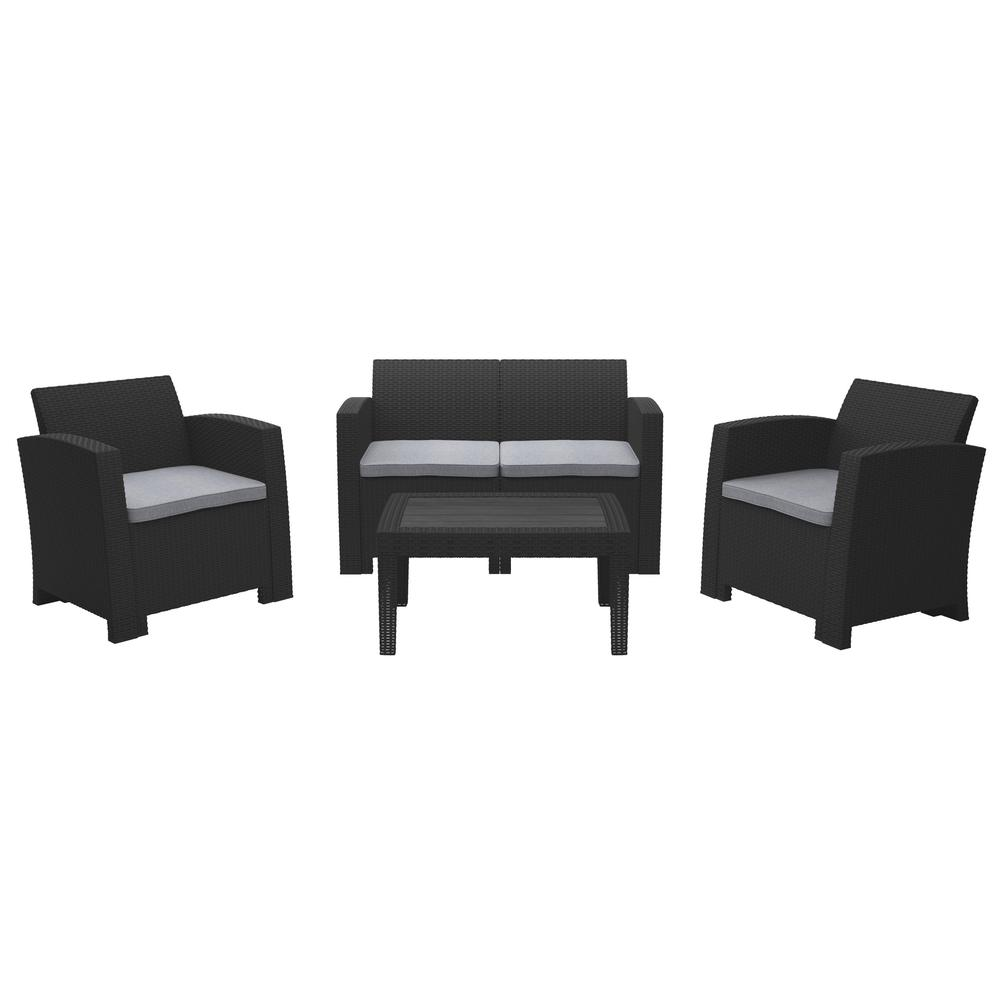 All-Weather Black Conversation Patio Sofa Set with Light Grey Cushions