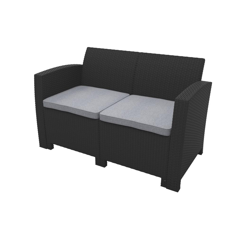 All-Weather Black Conversation Patio Sofa Set with Light Grey Cushions