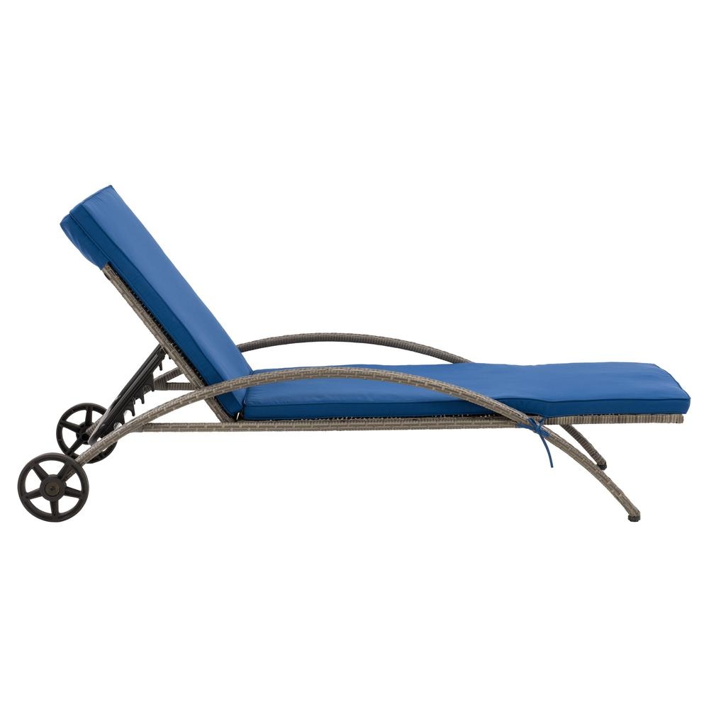 CorLiving Patio Sun Lounger - Blended Grey with Oxford Blue Cushions