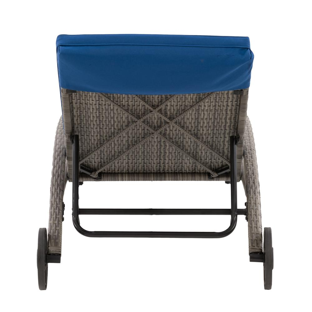 CorLiving Patio Sun Lounger - Blended Grey with Oxford Blue Cushions