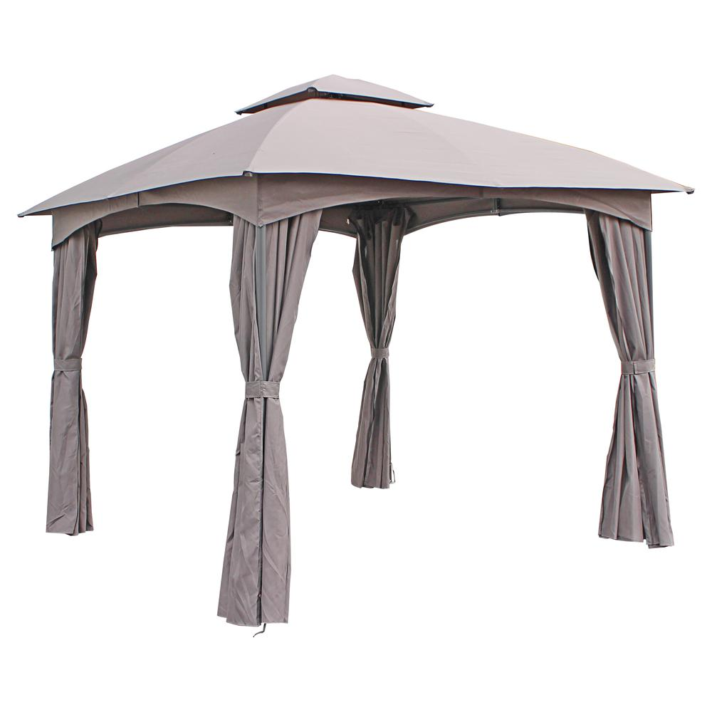 ST. Kitts 10-Foot Steel Dome-top Gazebo with Curtains, Grey