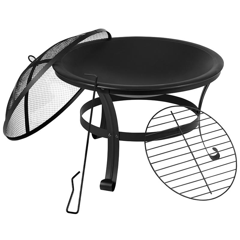Flash Furniture 22" Round Wood Burning Firepit with Mesh Spark Screen and Poker