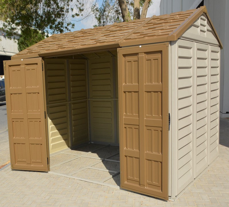 Duramax 10.5 x 8 Apex Vinyl Shed with Foundation and 2 Windows - Backyard Livings