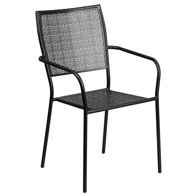 Commercial Grade 28" Square Black Indoor-Outdoor Steel Folding Patio Table Set with 4 Square Back Chairs