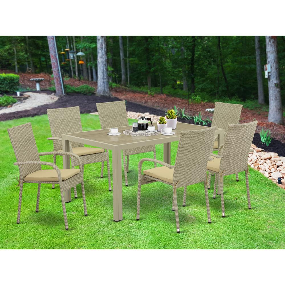 Wicker Patio Dining Set Natural Linen for the Backyard