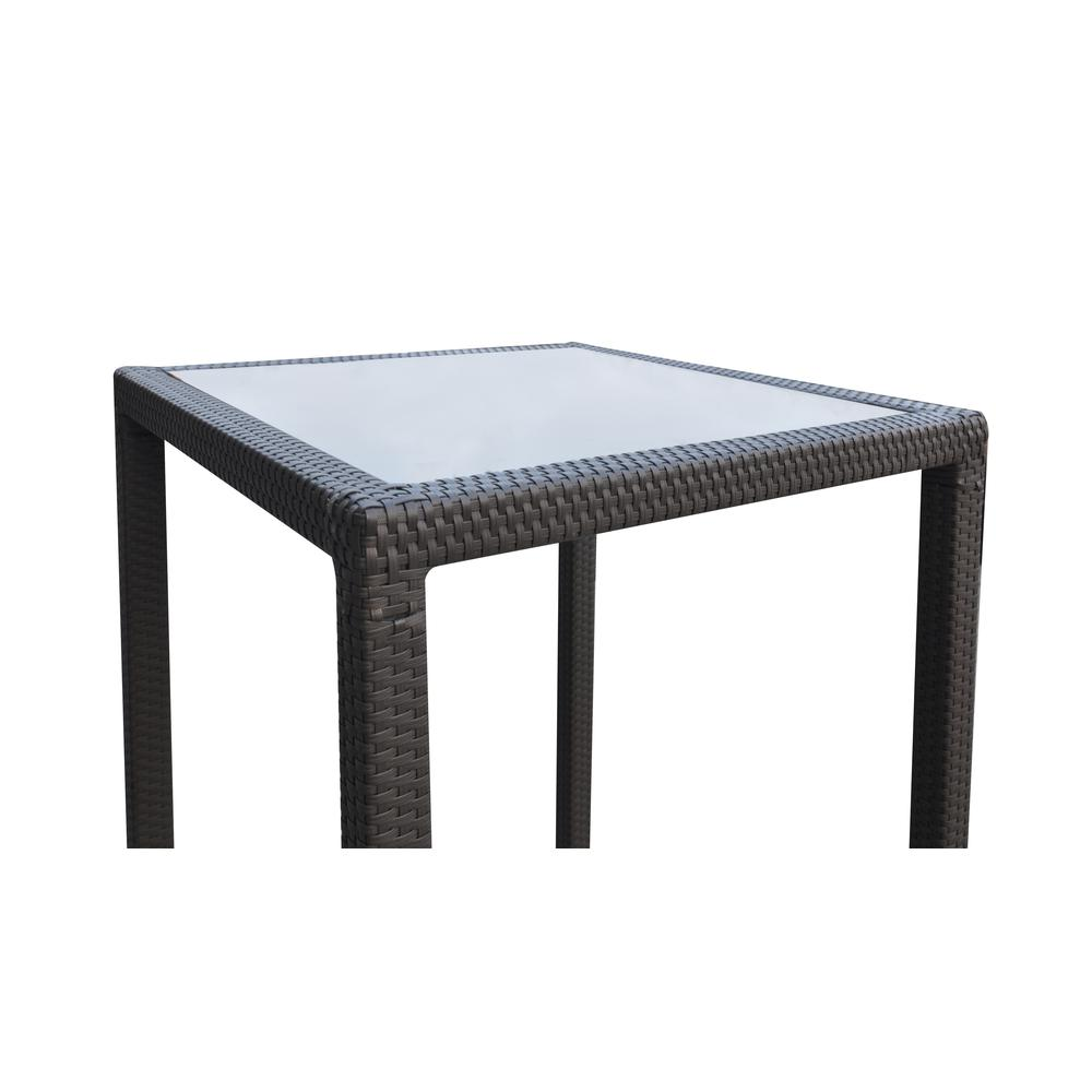 Tropez Outdoor Patio Wicker Bar Table with Black Glass Top