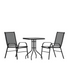 3 Piece Outdoor Patio Dining Set - 23.5" Square Tempered Glass Patio Table, 2 Black Flex Comfort Stack Chairs