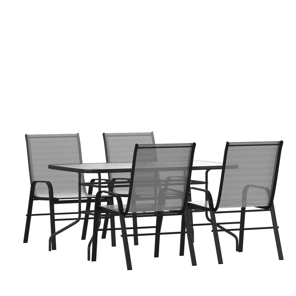 grey patio table with umbrella hole 5 Piece Outdoor Patio Dining Set