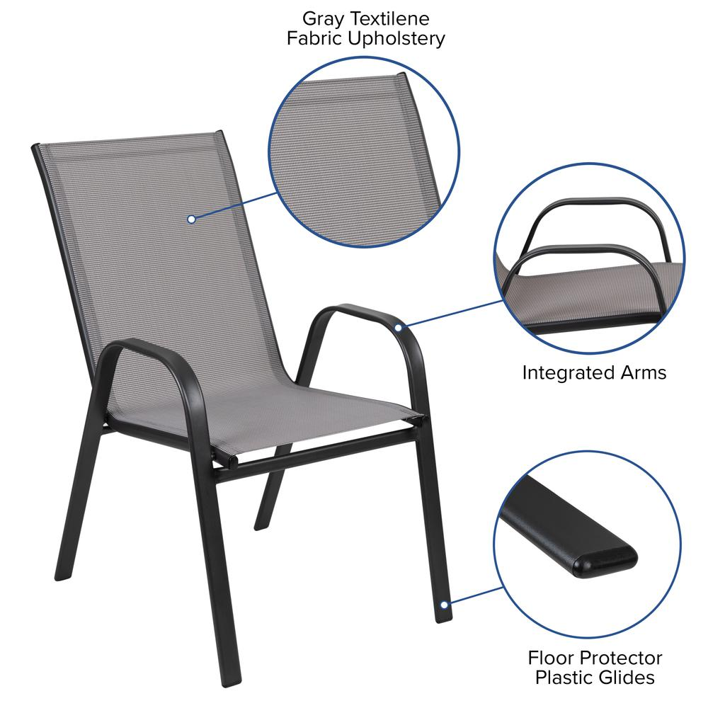 5 Piece Outdoor Patio Dining Set - 55" Tempered Glass Patio Table with Umbrella Hole, 4 Gray Flex Comfort Stack Chairs