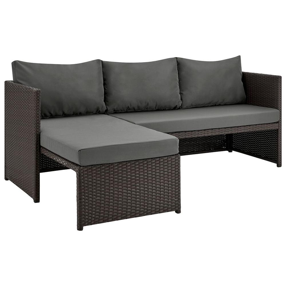 Menton Steel Rattan 2-Piece Chair Lounge and 2 Seater with Coffee Table Patio Set in Grey
