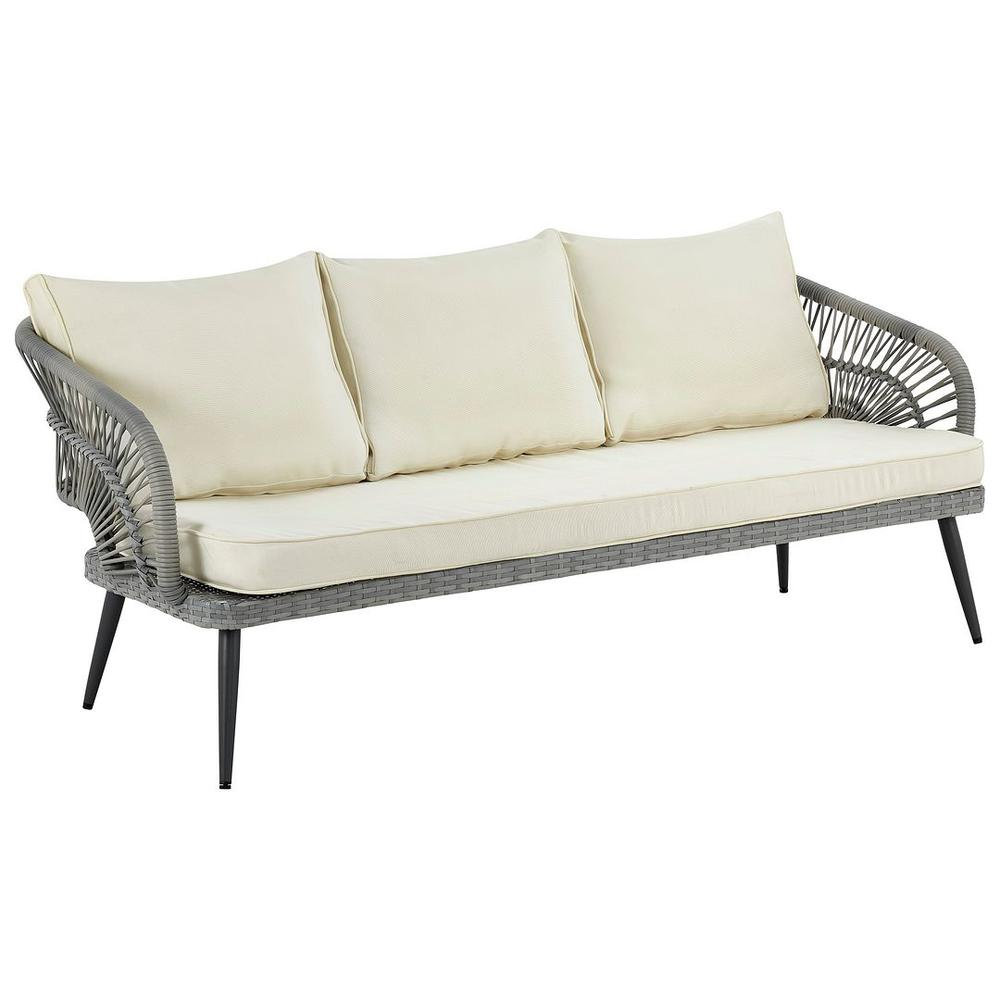 Riviera Rope Wicker 4-Piece 5 Seater Patio Conversation Set w/ Cushions in Cream