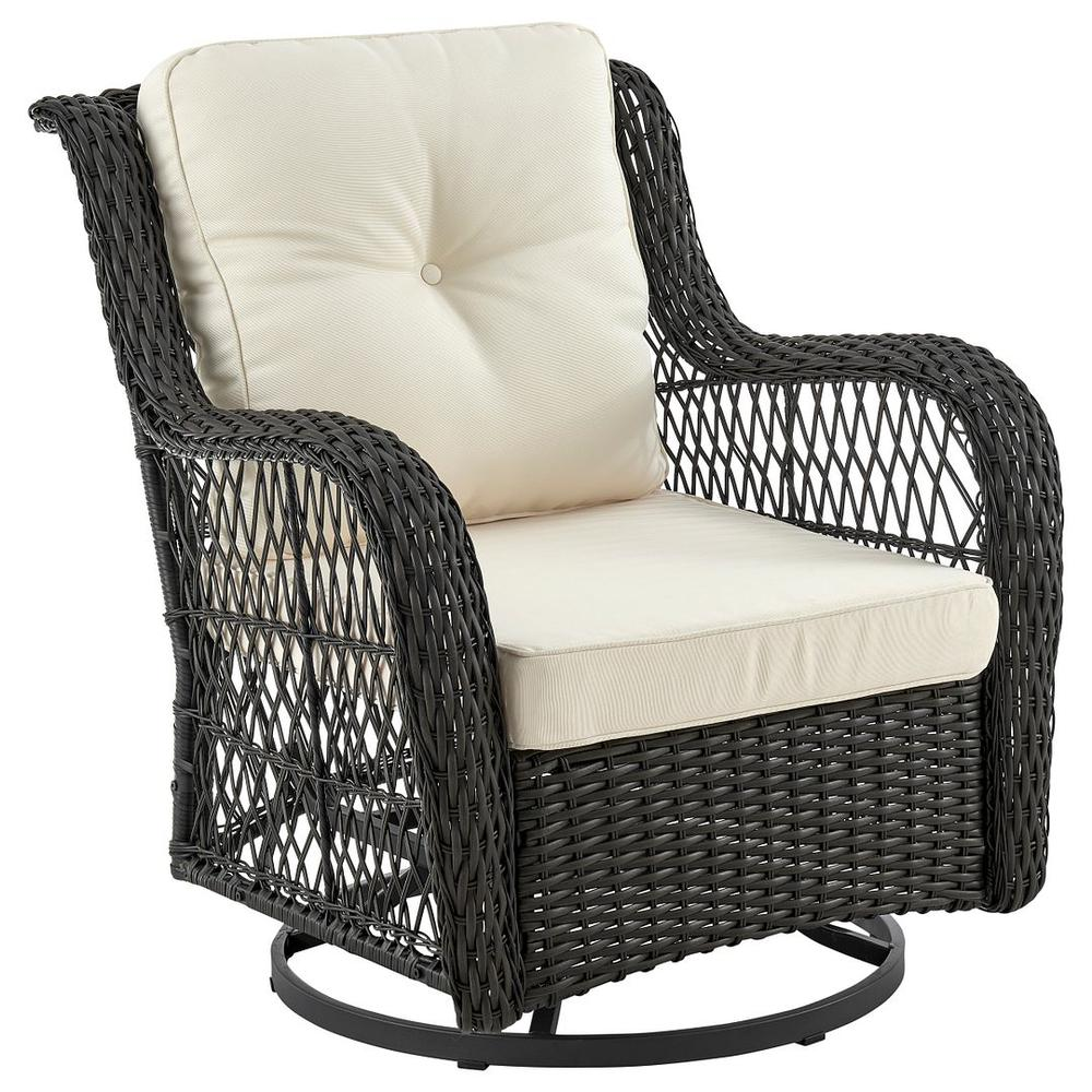 Fruttuo Swivel Steel Rattan 3-Piece Patio Conversation Set with Cushions in Cream - Backyard Livings