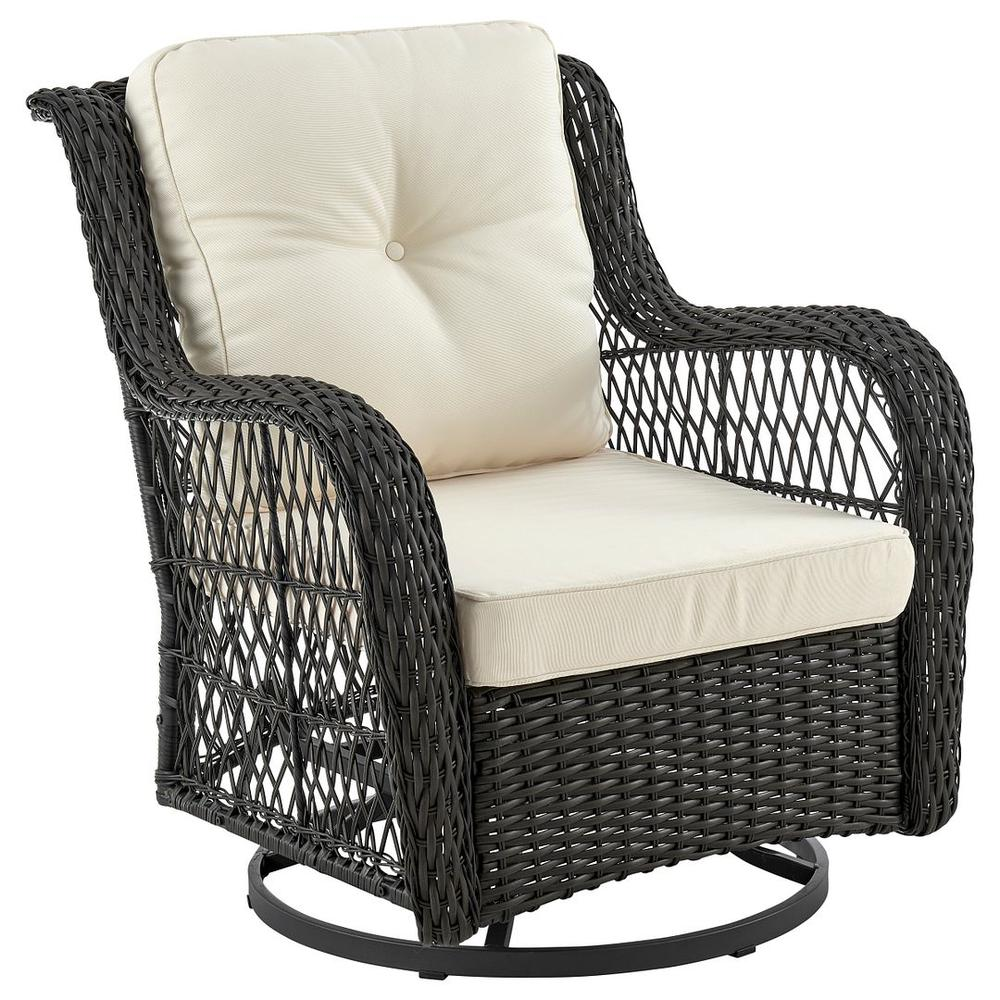 Fruttuo Swivel Steel Rattan 3-Piece Patio Conversation Set with Cushions in Cream