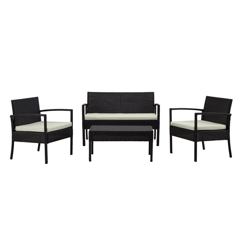 Noli Steel Rattan 4-Piece Patio Conversation Set with Cushions in Cream