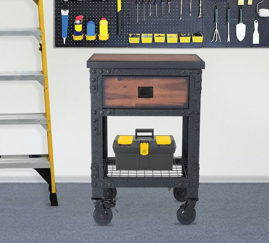 Duramax 27.6 In x 20 In.  1 Drawer Rolling Industrial Workbench with Wood Top