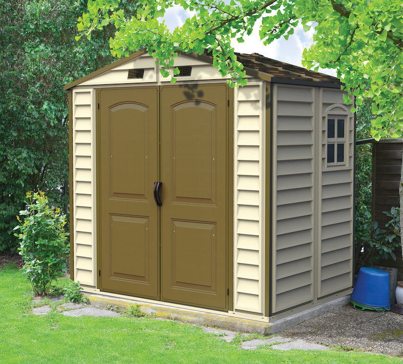 DuraMax 8ft x 5.5ft Storeall Vinyl Shed with Foundation Kit and window