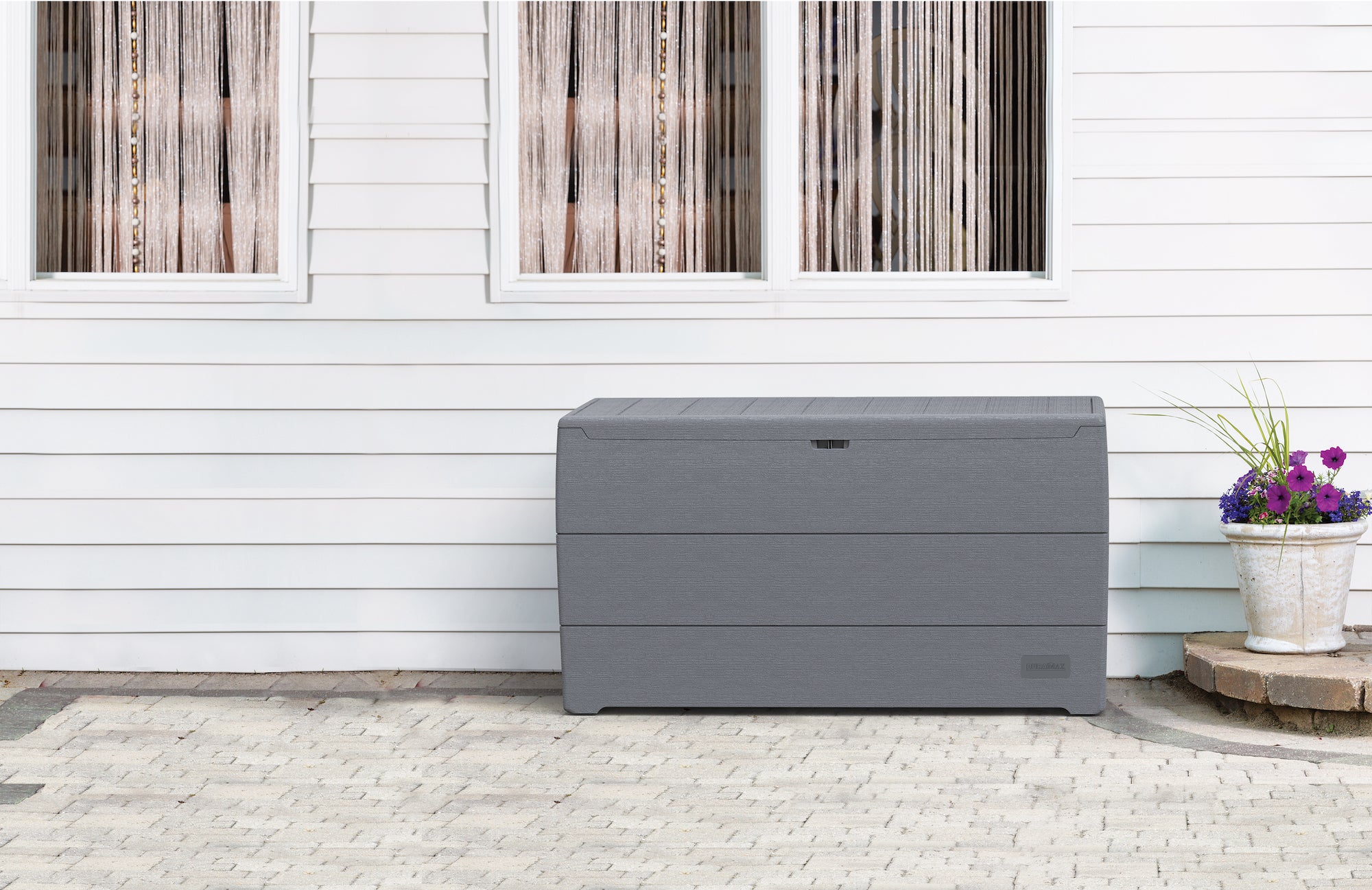Duramax 71 Gallon Gray Outdoor Resin Deck Box, Garden Furniture Organizer
