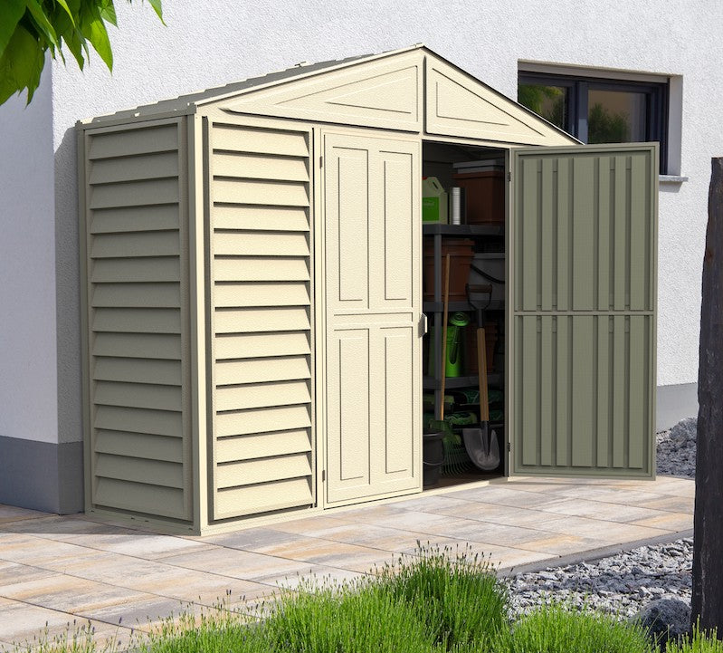 DuraMax 10.5ft x 3ft SidePro Vinyl Shed with Foundation Kit - Backyard Livings