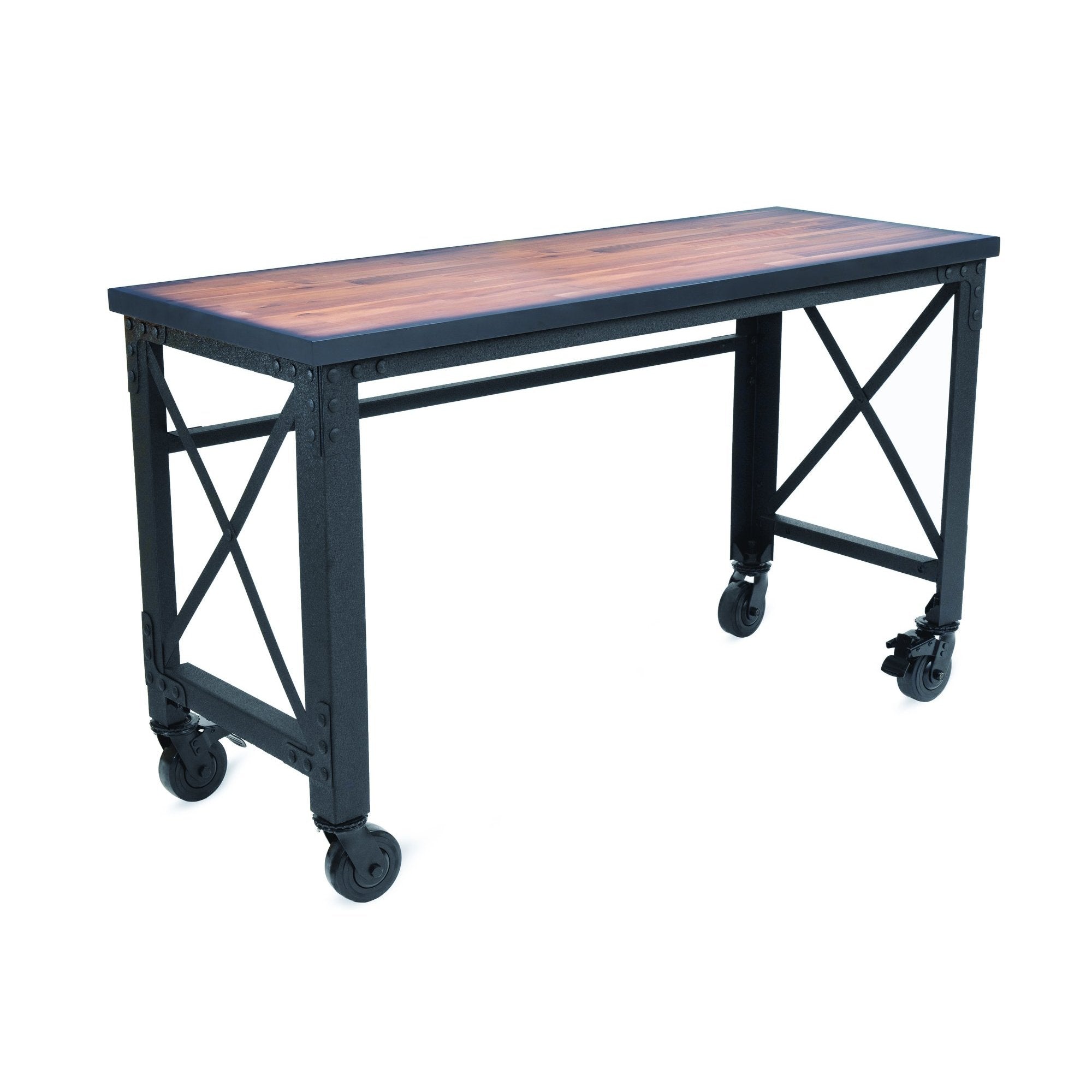 Durasheds furniture 62 in. x 24 in. Duramax Rolling Industrial Desk with Wooden Top (4 Size Options)